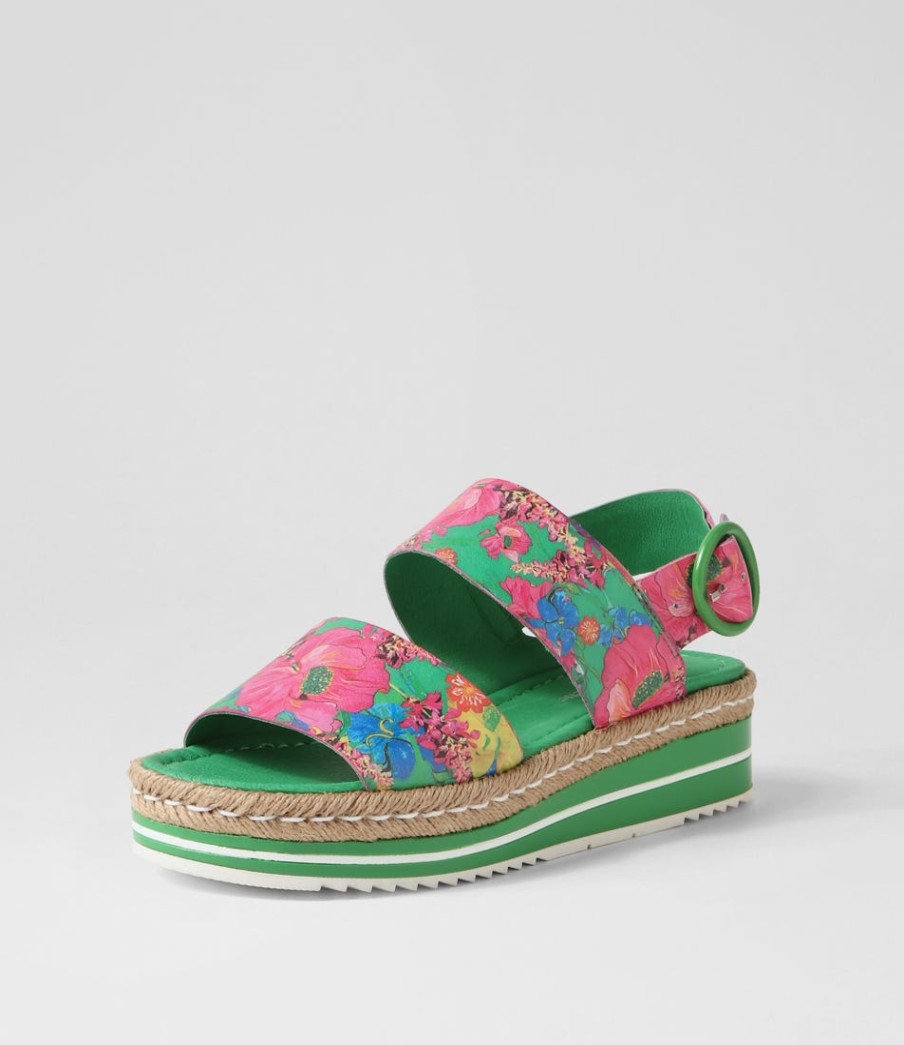 DJANGO & JULIETTE Atha Emerald Flowermania Leather Espadrilles | Espadrilles