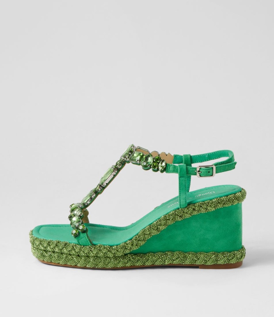 DJANGO & JULIETTE Vontey Light Emerald Suede Jewels Sandals | Wedges