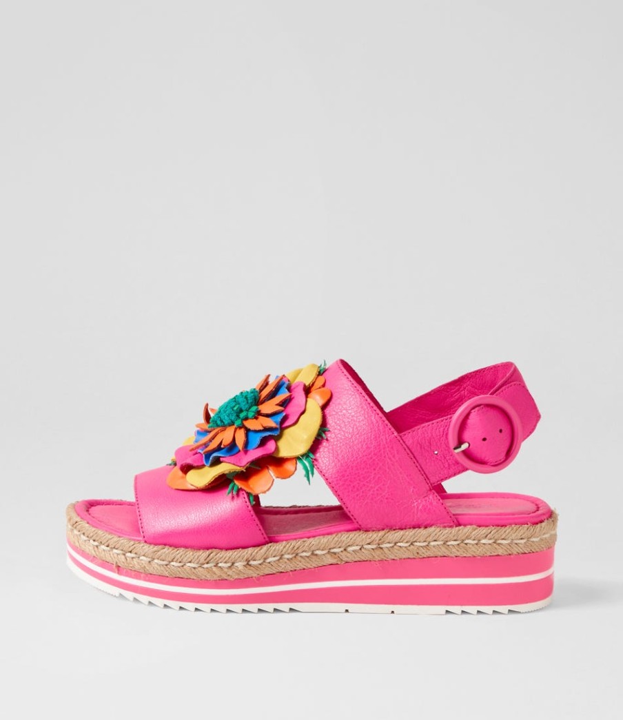 DJANGO & JULIETTE Amare Hot Pink Bright Multi Leather Sandals | Espadrilles