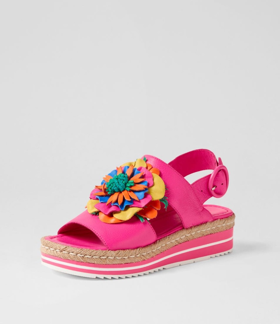 DJANGO & JULIETTE Amare Hot Pink Bright Multi Leather Sandals | Espadrilles