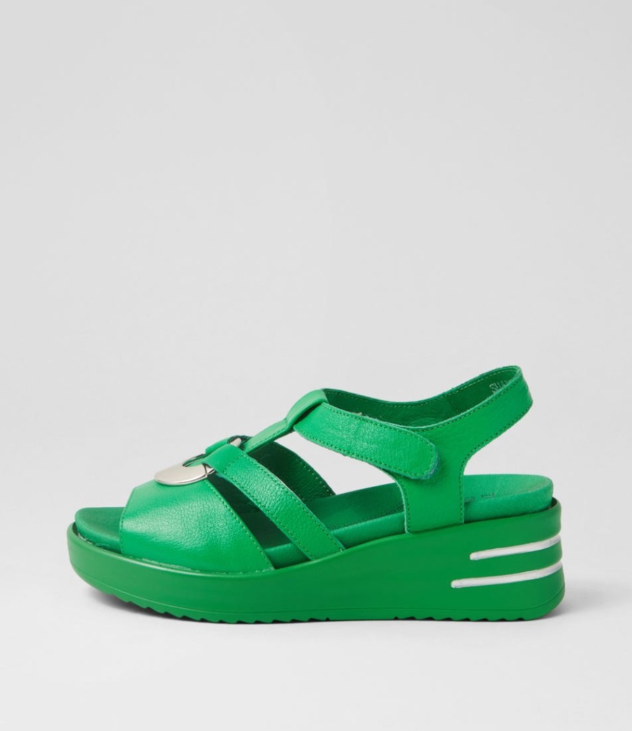 ZIERA Sharrell Xw Bright Emerald Leather Sandals | Heels