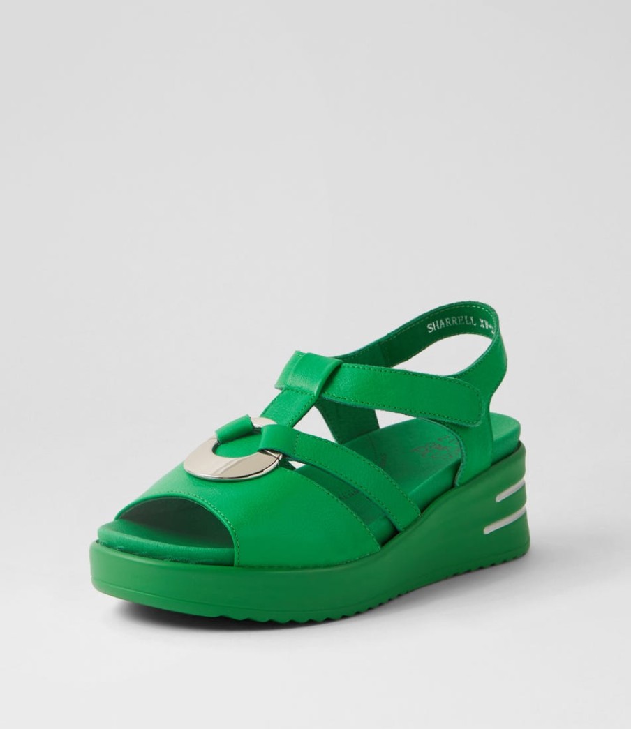 ZIERA Sharrell Xw Bright Emerald Leather Sandals | Heels