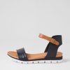 DJANGO & JULIETTE Londona Navy Dark Tan Leather Sandals | Wedges