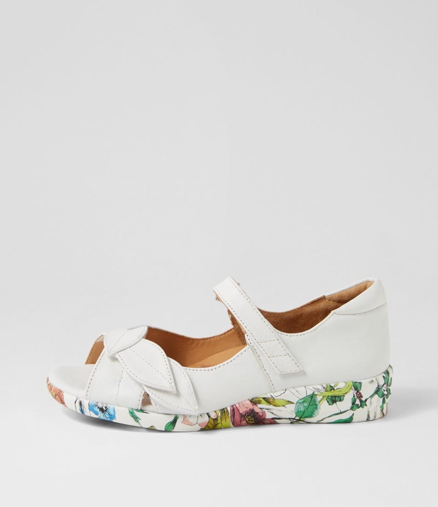 ZIERA Disco W White Bright Floral Leather Sandals | Comfort