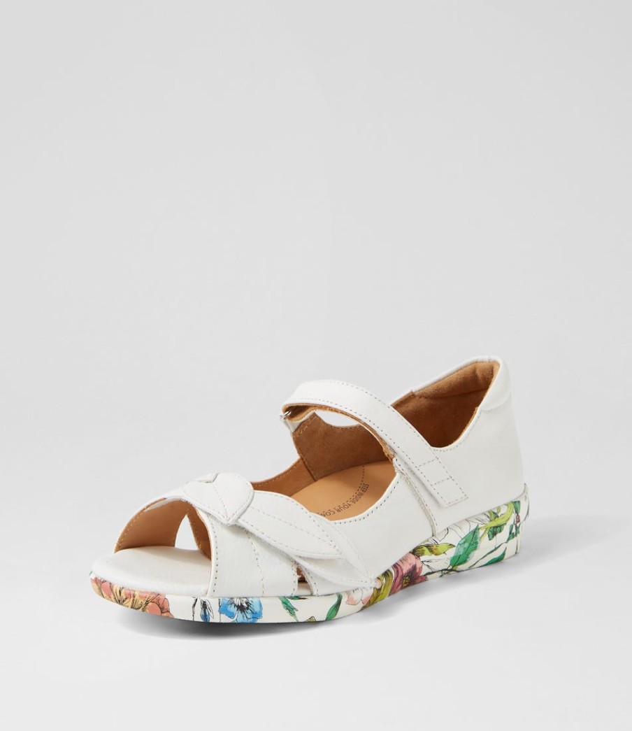 ZIERA Disco W White Bright Floral Leather Sandals | Comfort