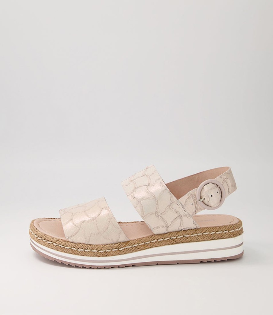 DJANGO & JULIETTE Atha Large Fit Nude Frill Leather Sandals | Espadrilles