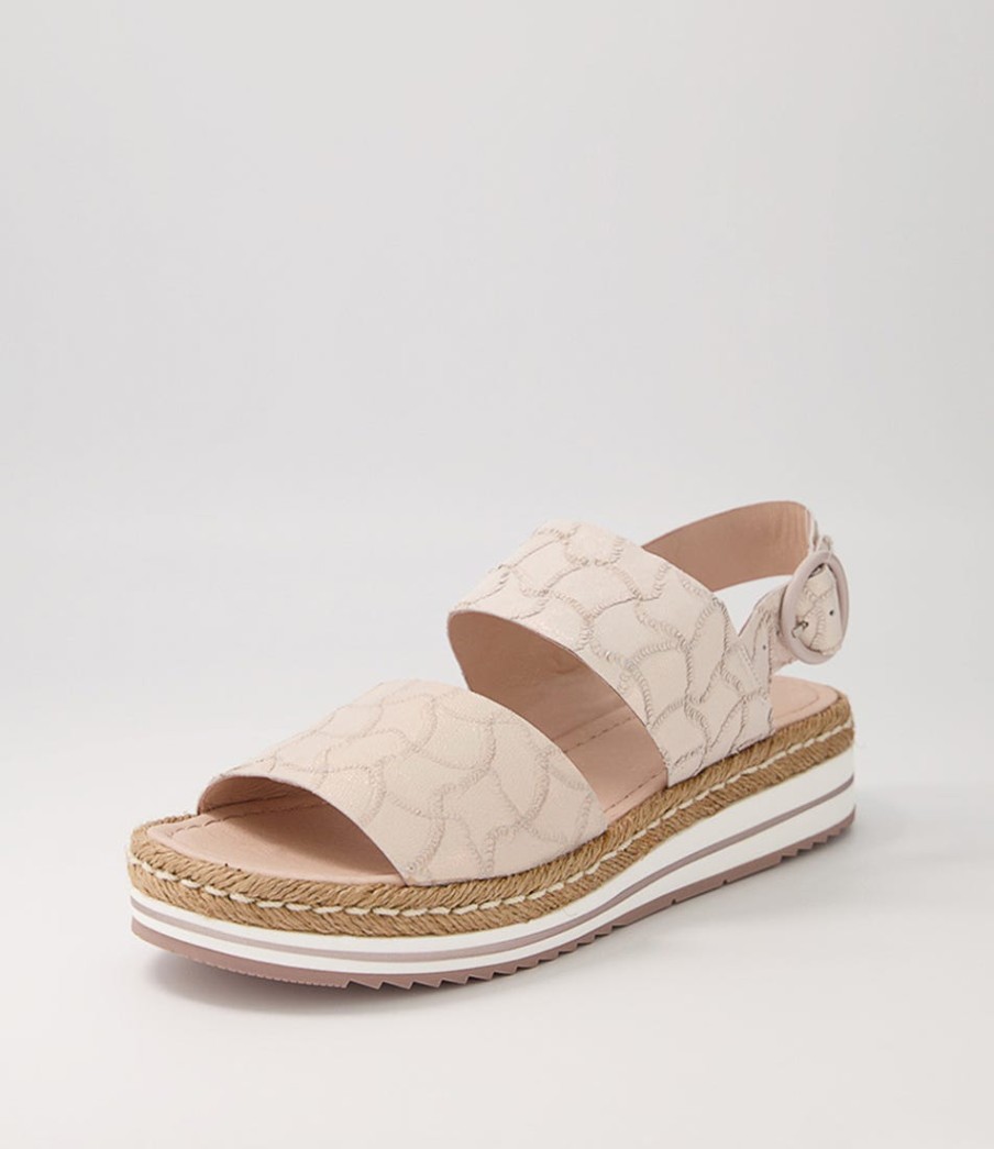 DJANGO & JULIETTE Atha Large Fit Nude Frill Leather Sandals | Espadrilles