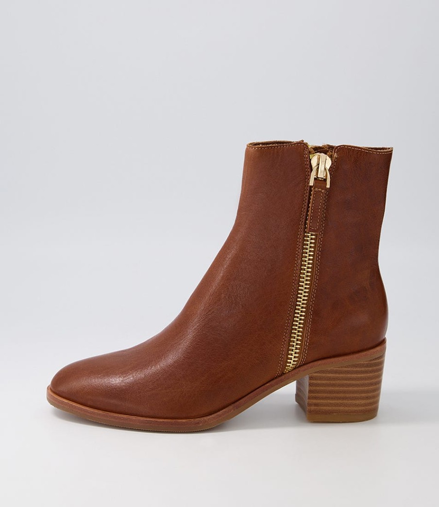 DJANGO & JULIETTE Dorete Tan Natural Heel Leather Ankle Boots | Boots