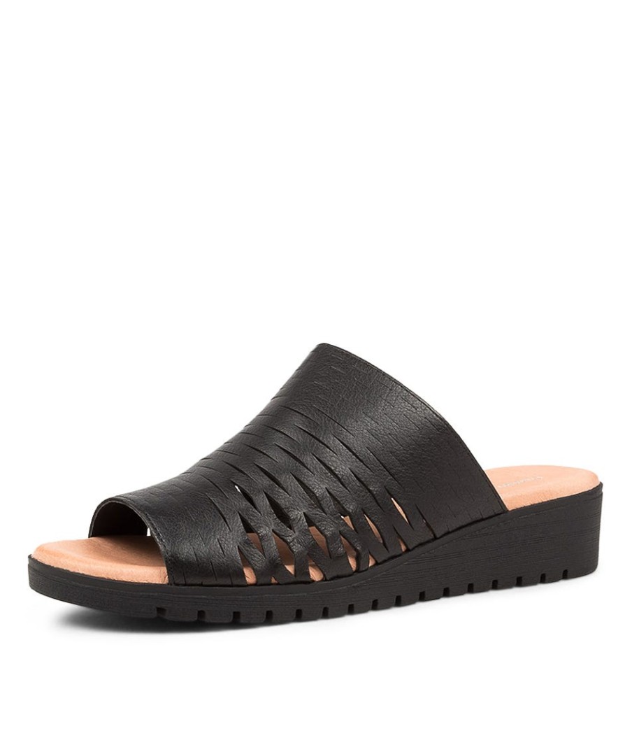 DJANGO & JULIETTE Meta Dj Black Black Sole Leather | Wedges