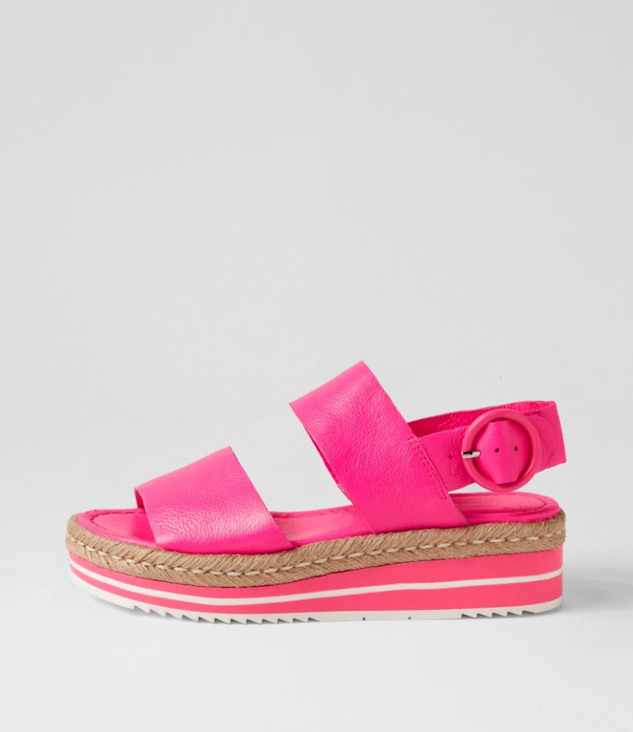 DJANGO & JULIETTE Atha Hot Pink Leather Espadrilles | Espadrilles