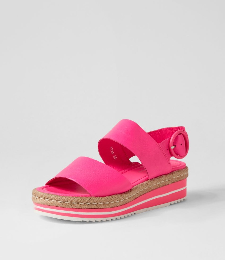 DJANGO & JULIETTE Atha Hot Pink Leather Espadrilles | Espadrilles