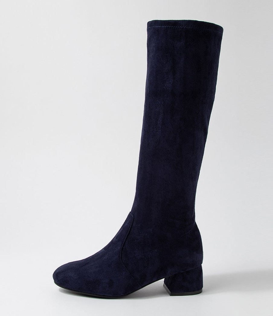 ZIERA Zury W Navy Stretch Microsuede Knee High Boots | Boots