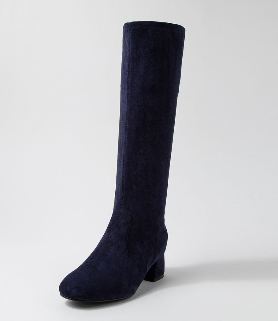 ZIERA Zury W Navy Stretch Microsuede Knee High Boots | Boots