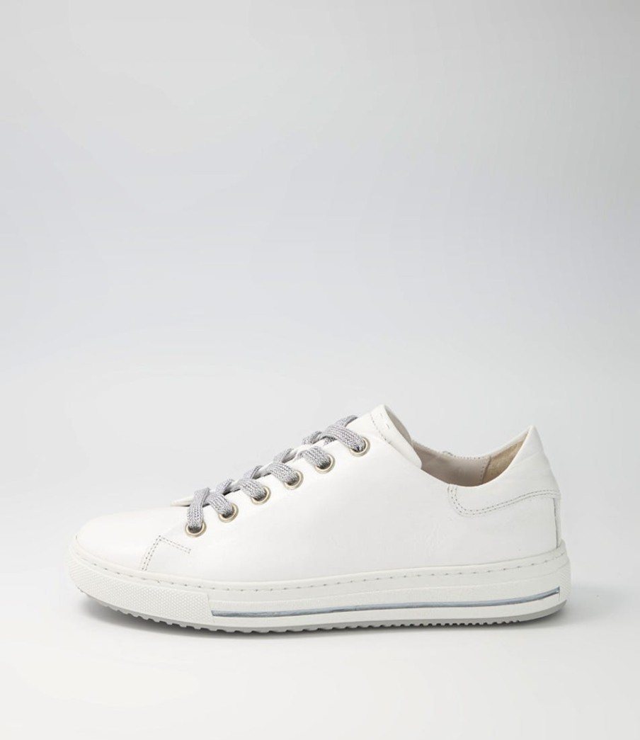 GABOR Nissy Weiss Silver Leather Sneakers | Comfort