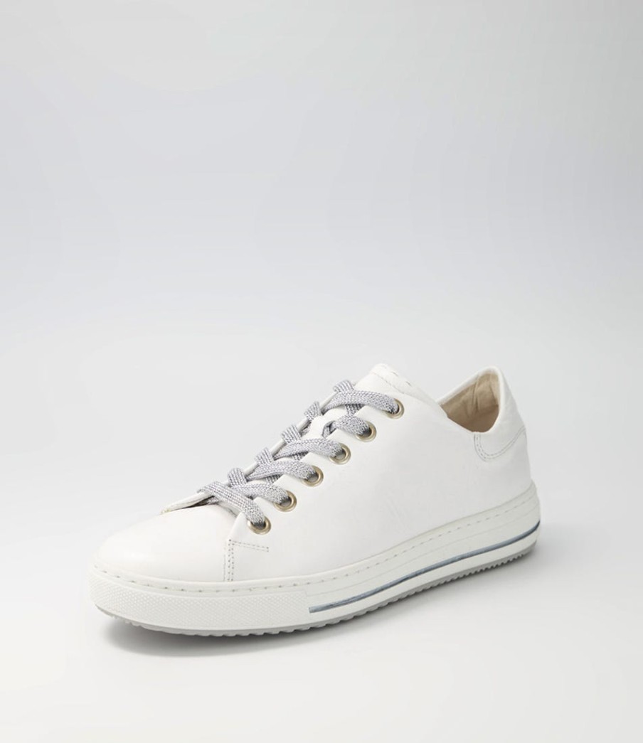 GABOR Nissy Weiss Silver Leather Sneakers | Comfort