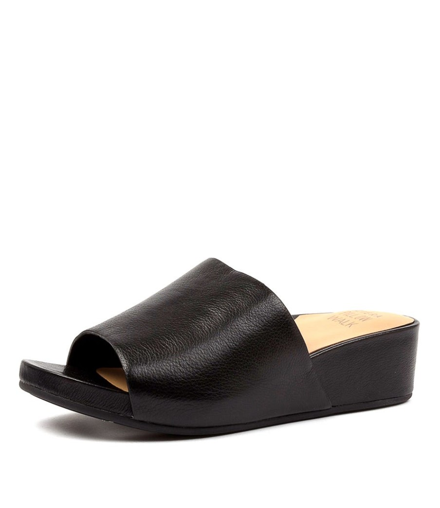 ZIERA Marcy W Black Leather | Wedges