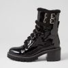 TOP END Jenifa Black Patent Fur Lace Up Boots | Boots