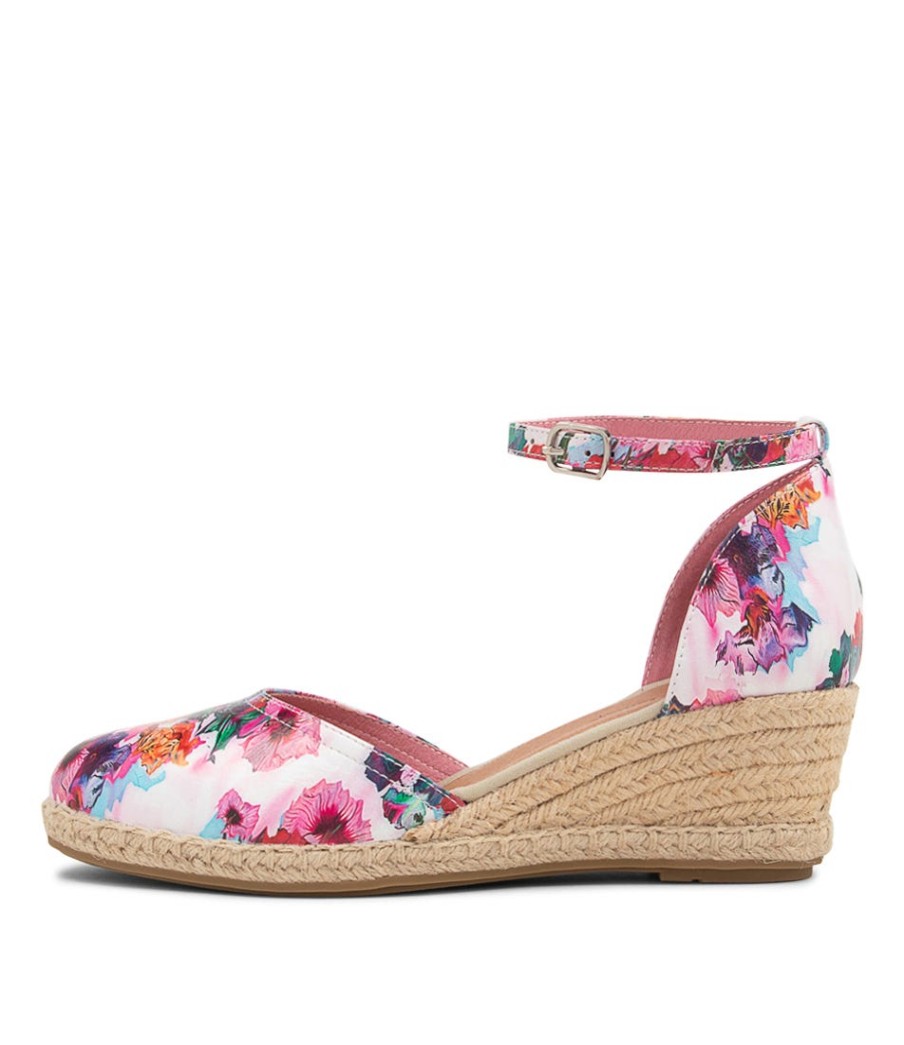 DJANGO & JULIETTE Rylen Poppy Print Natural Rope Leather Wedges | Espadrilles