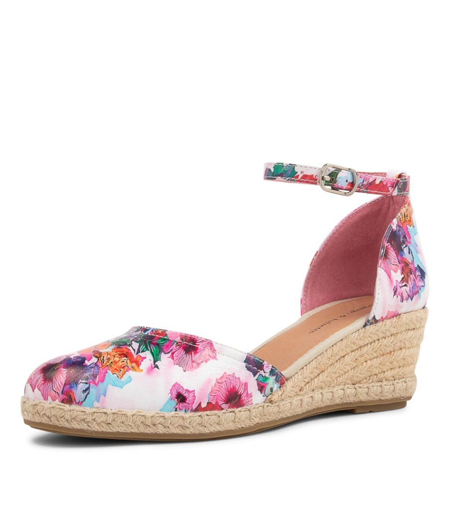 DJANGO & JULIETTE Rylen Poppy Print Natural Rope Leather Wedges | Espadrilles