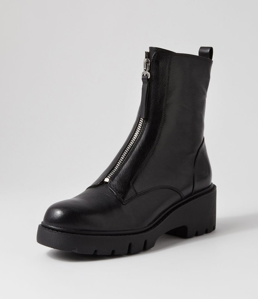 DJANGO & JULIETTE Uruba Black Leather Ankle Boots | Boots