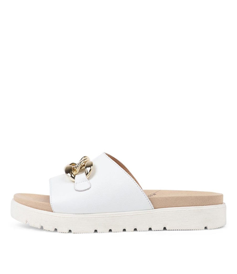 ZIERA Narry Xw White Leather Slides | Sandals