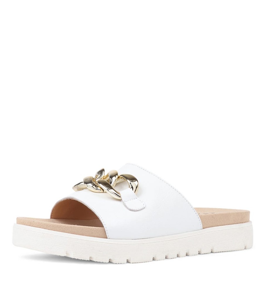 ZIERA Narry Xw White Leather Slides | Sandals