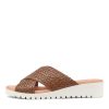 DJANGO & JULIETTE Manal Dark Tan Weave Slides | Wedges