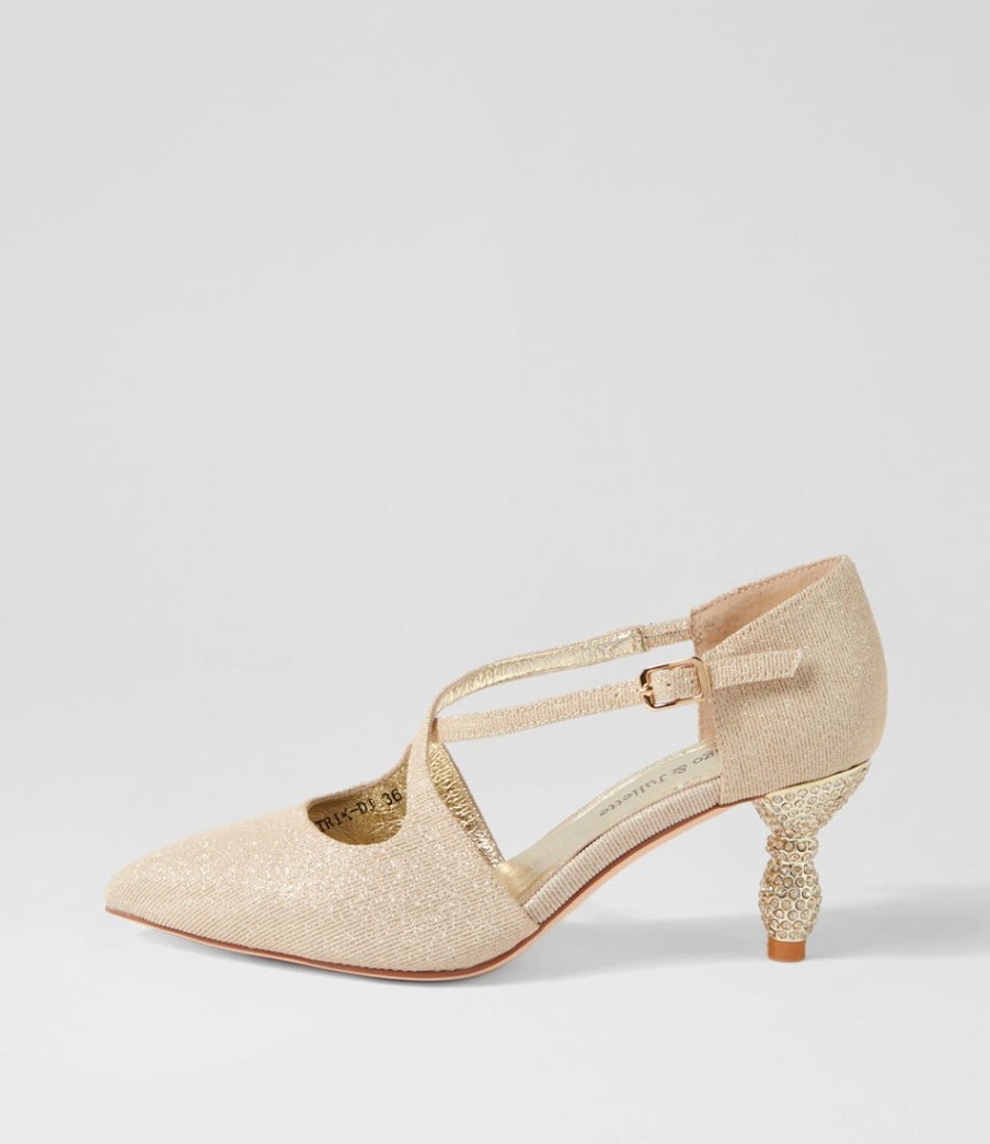 DJANGO & JULIETTE Electrik Pale Gold Sparkle Fabric Heels | Heels