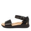 ZIERA Beverly Xw Black Leather Sandals | Wedges