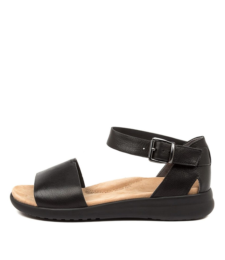 ZIERA Beverly Xw Black Leather Sandals | Wedges