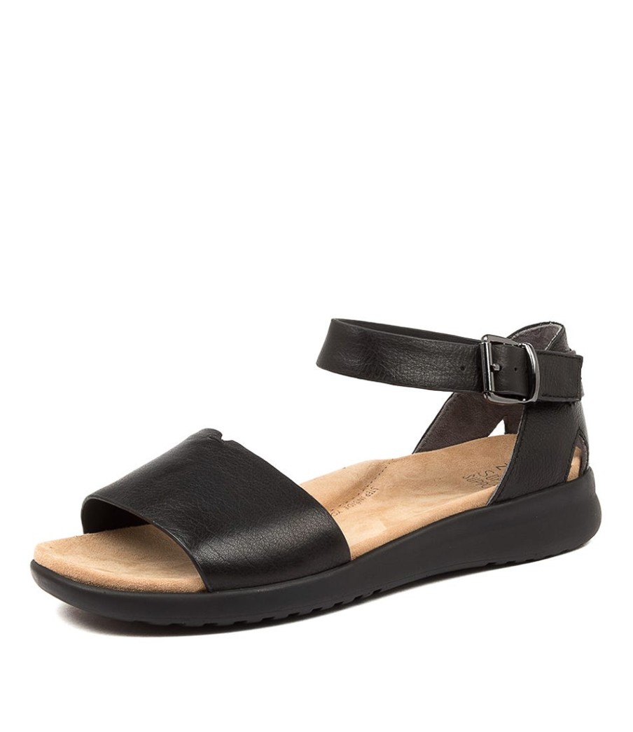 ZIERA Beverly Xw Black Leather Sandals | Wedges