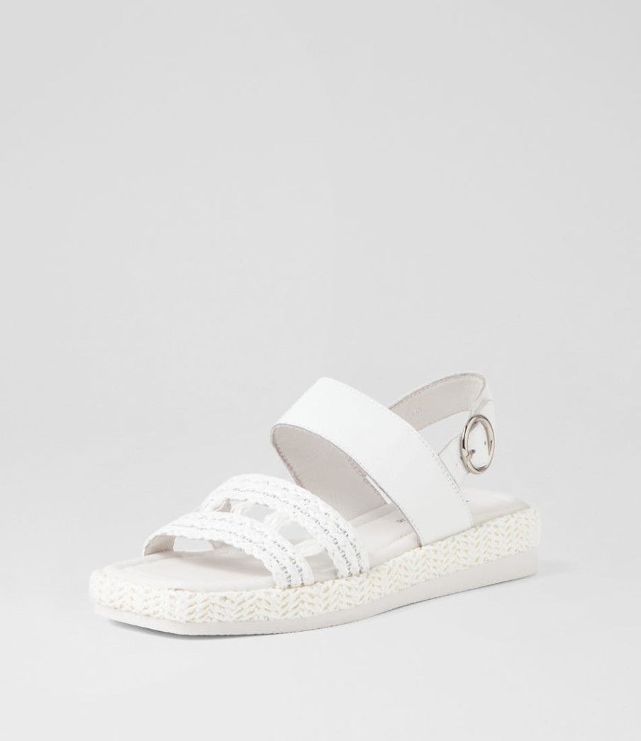 DJANGO & JULIETTE Shima White Synthetic Raffia Leather Espadrilles | Espadrilles