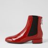 DJANGO & JULIETTE Voria Dark Red Patent Elastic Ankle Boots | Boots