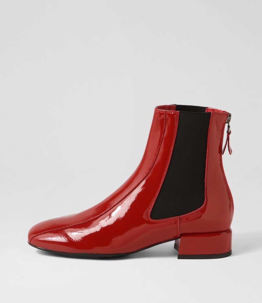 DJANGO & JULIETTE Voria Dark Red Patent Elastic Ankle Boots | Boots