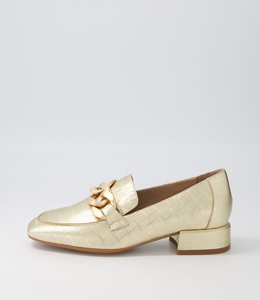 DJANGO & JULIETTE Vivandy Gold Croc Leather Heels | Loafers