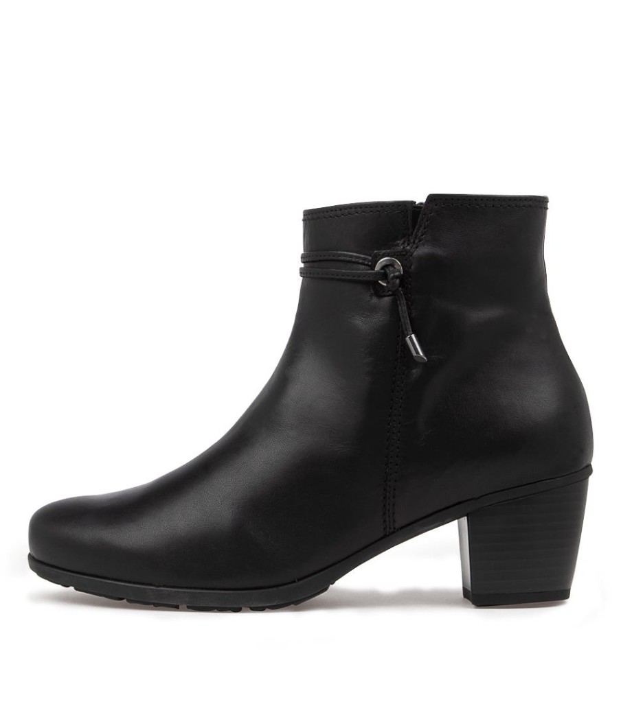 GABOR Rena Schwarz Leather Ankle Boots | Comfort