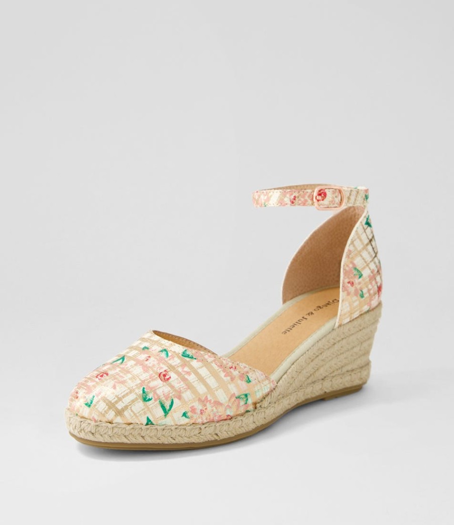 DJANGO & JULIETTE Rylen Rose Gold Pink Line Cut Leather Wedges | Espadrilles