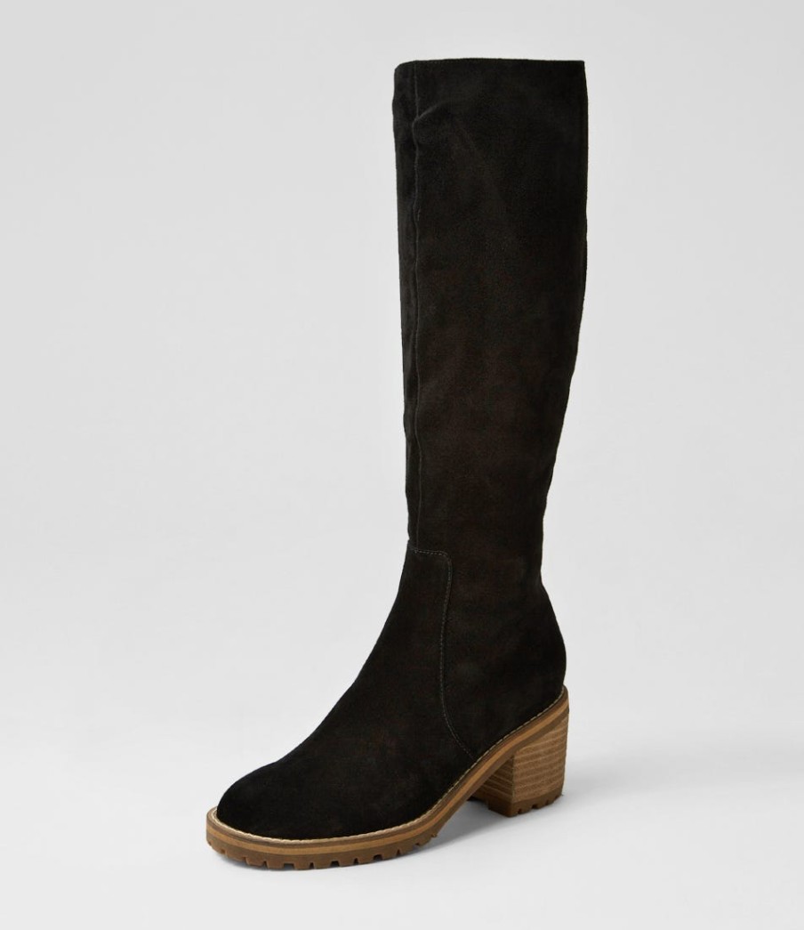 MOLLINI Balt Black Natural Heel Suede Knee High Boots | Boots