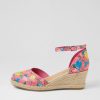 DJANGO & JULIETTE Rylen Hot Pink Flowermania Leather Wedges | Espadrilles