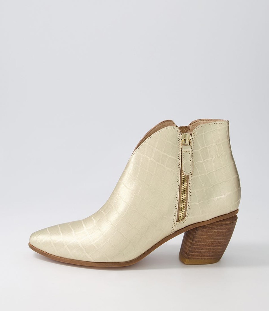 DJANGO & JULIETTE Josky Gold Croc Leather Ankle Boots | Boots