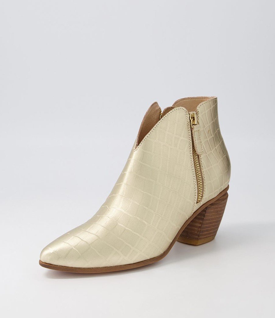 DJANGO & JULIETTE Josky Gold Croc Leather Ankle Boots | Boots