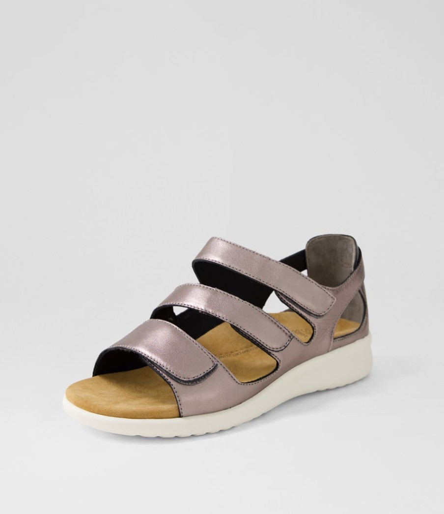 ZIERA Bexleys Xw Pewter White Leather Sandals | Flats