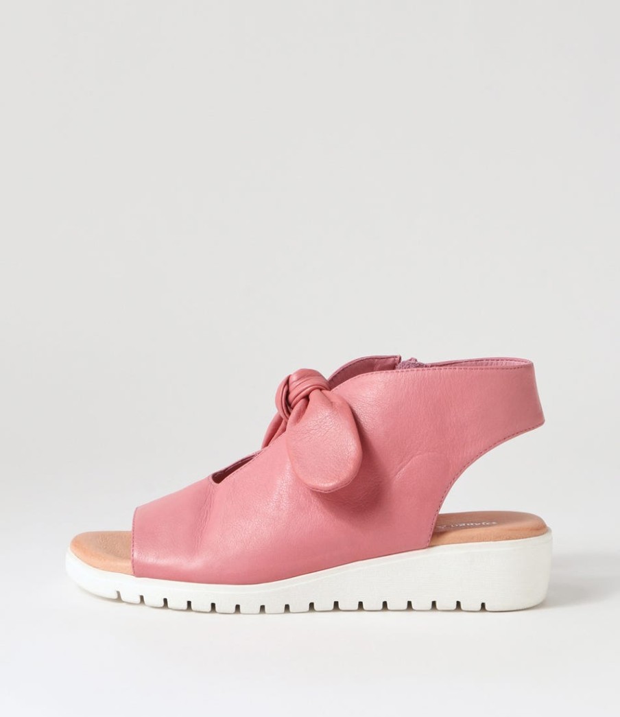 DJANGO & JULIETTE Moneka Pretty Pink White Leather Sandals | Wedges