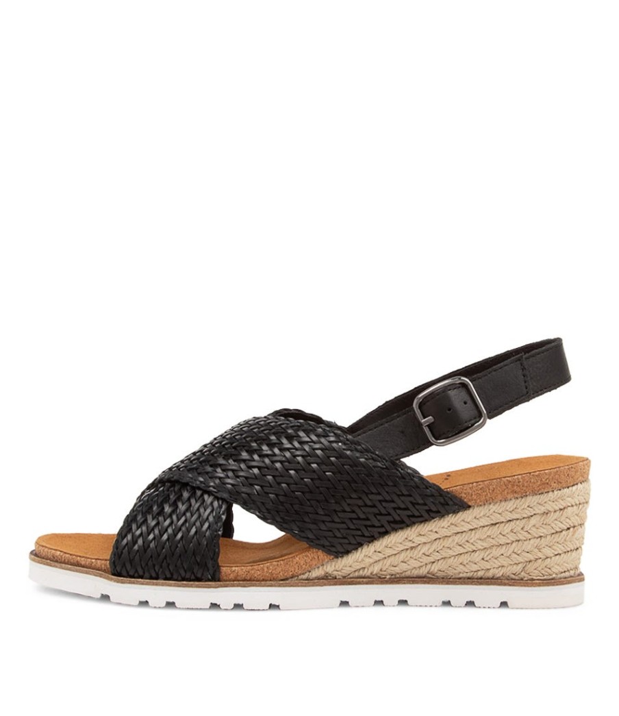 ZIERA Kaeme W Black Weave Leather Sandals | Espadrilles