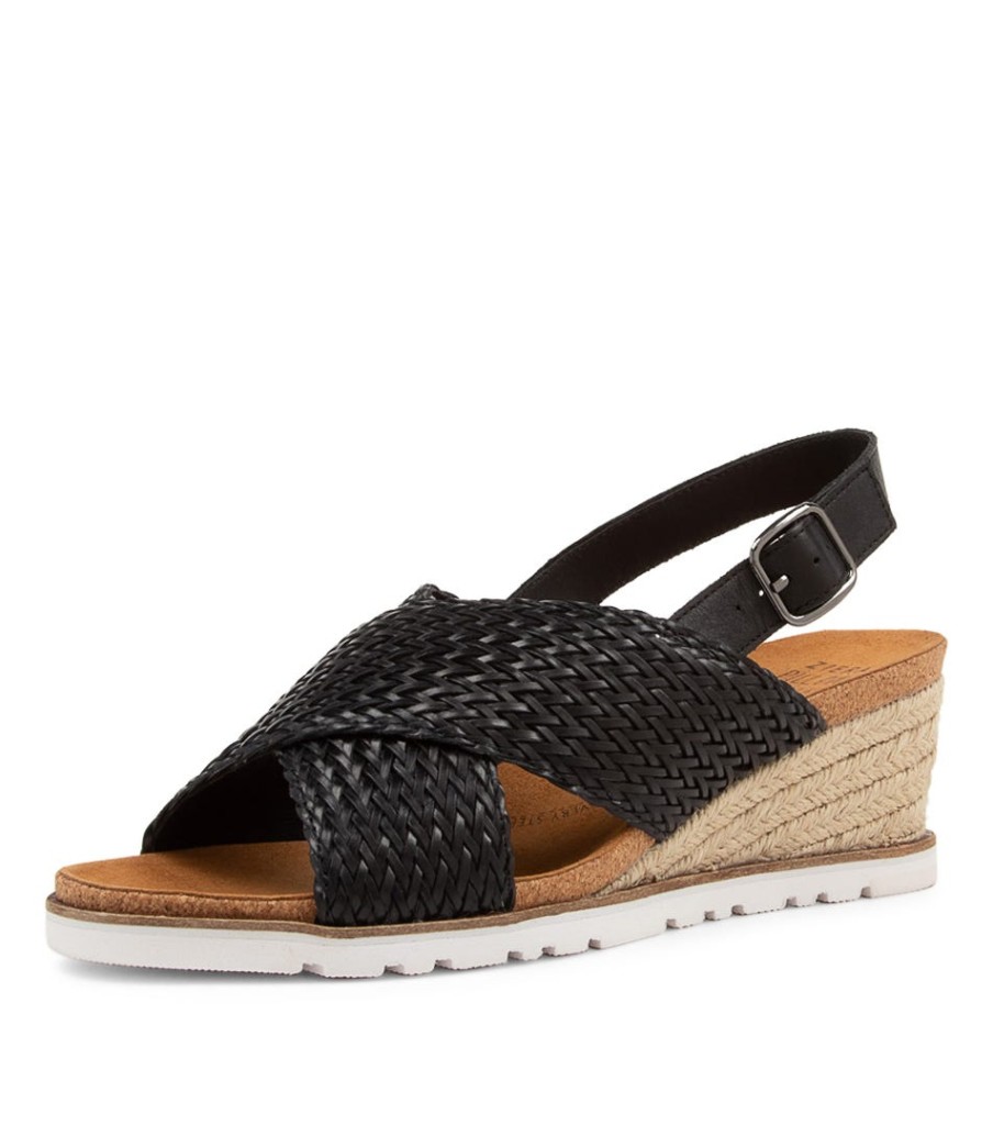 ZIERA Kaeme W Black Weave Leather Sandals | Espadrilles