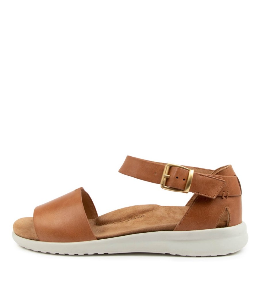 ZIERA Beverly Xw Tan-White Leather Sandals | Wedges