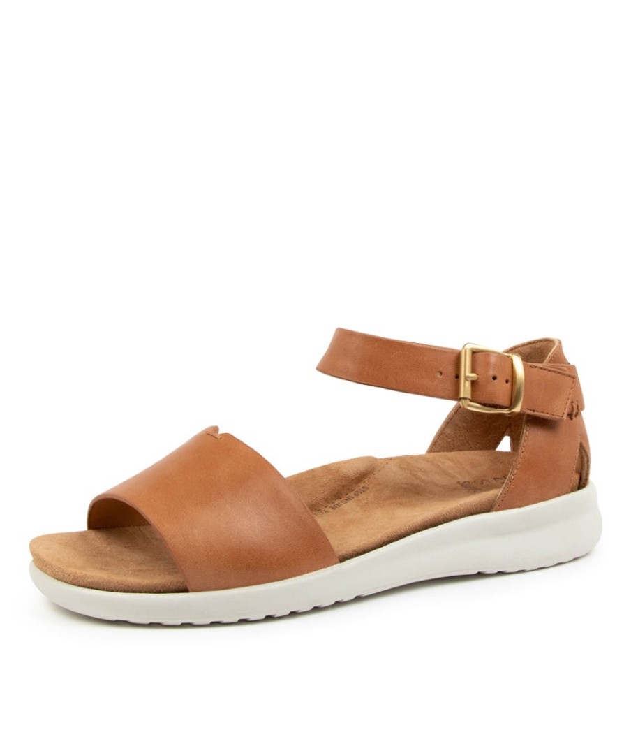 ZIERA Beverly Xw Tan-White Leather Sandals | Wedges