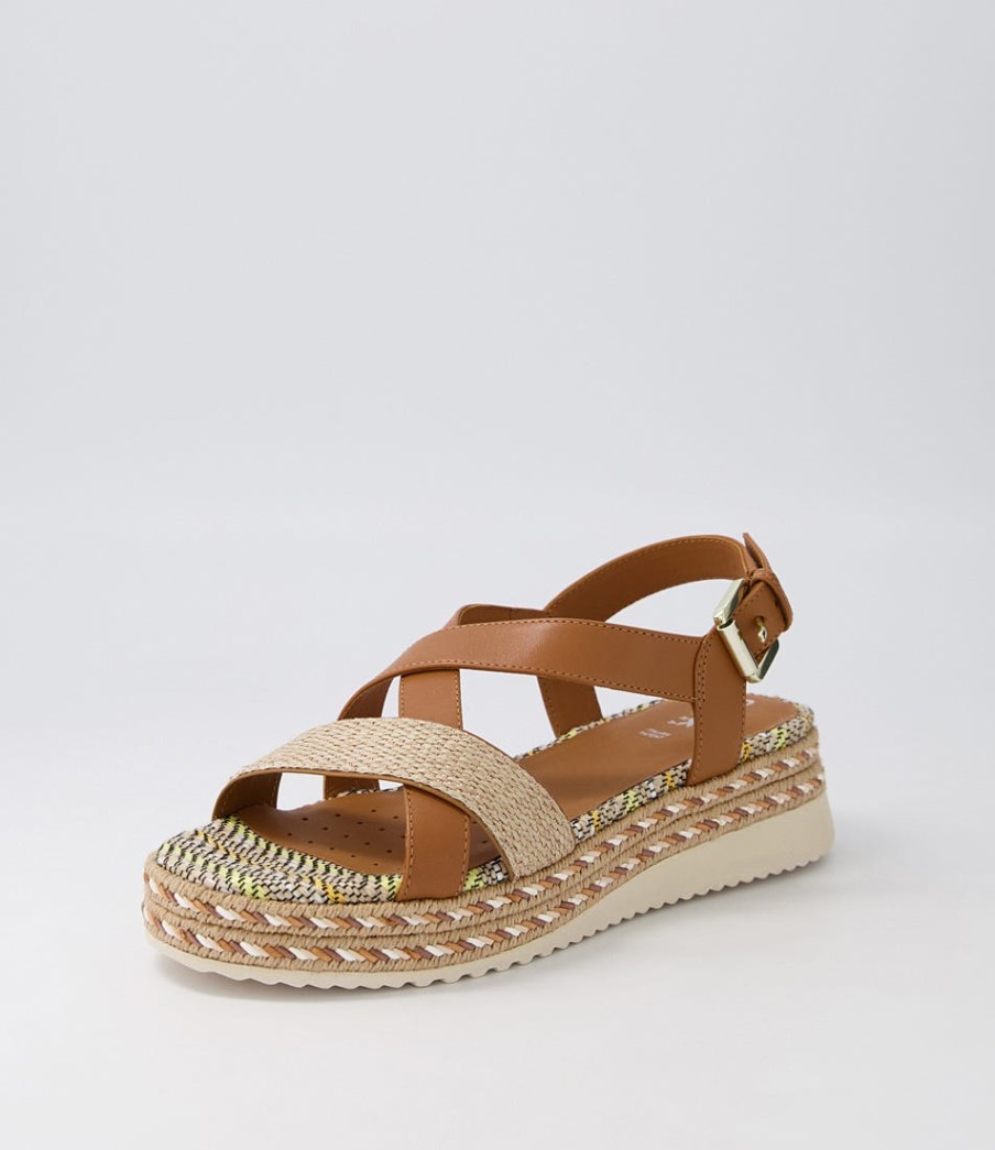 GEOX D Eolie D Camel Sand Leather Sandals | Comfort