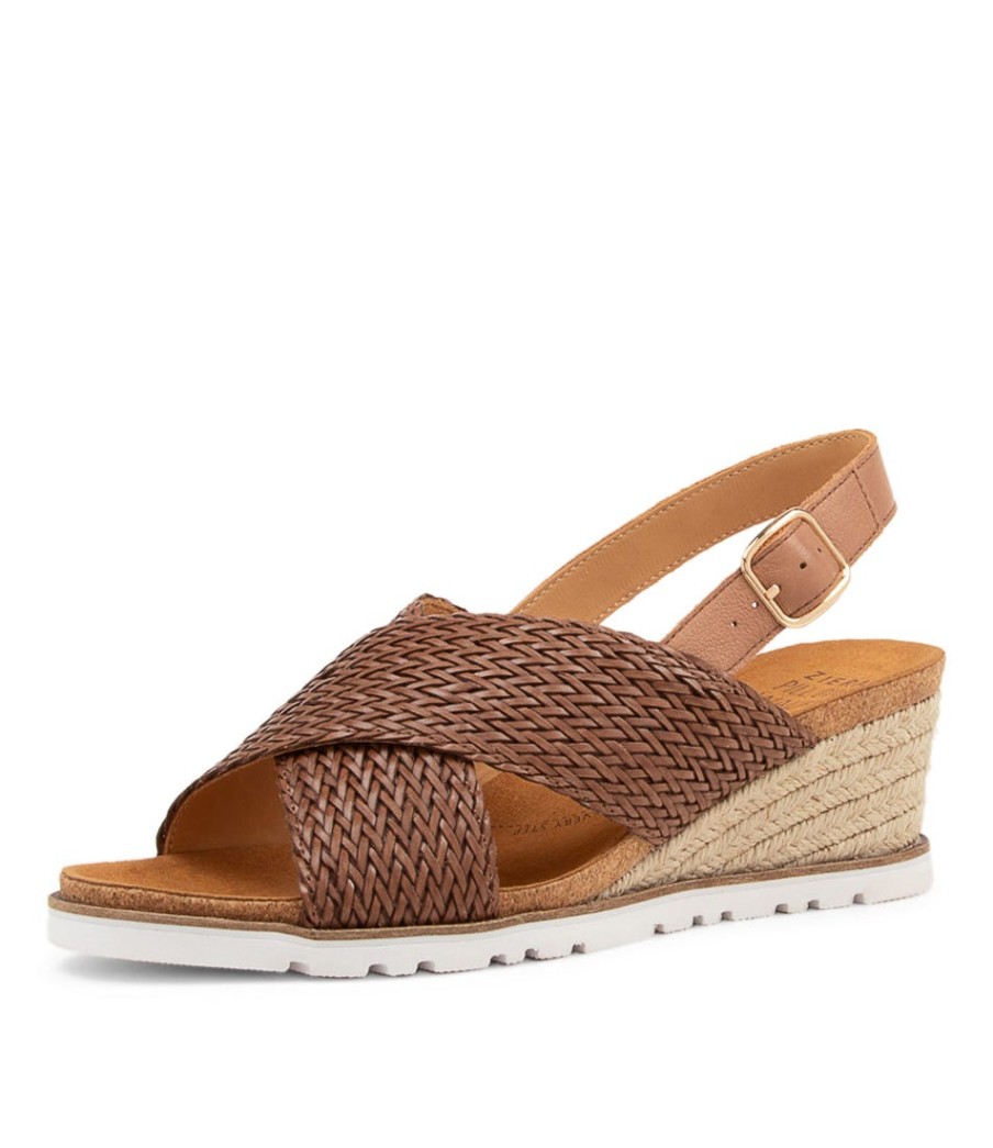 ZIERA Kaeme W Cognac Weave Leather Sandals | Espadrilles