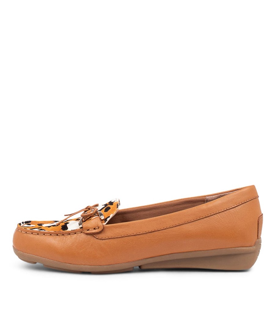 SUPERSOFT Lyins Tan Cheetah Pony Leather Flat Shoes | Loafers